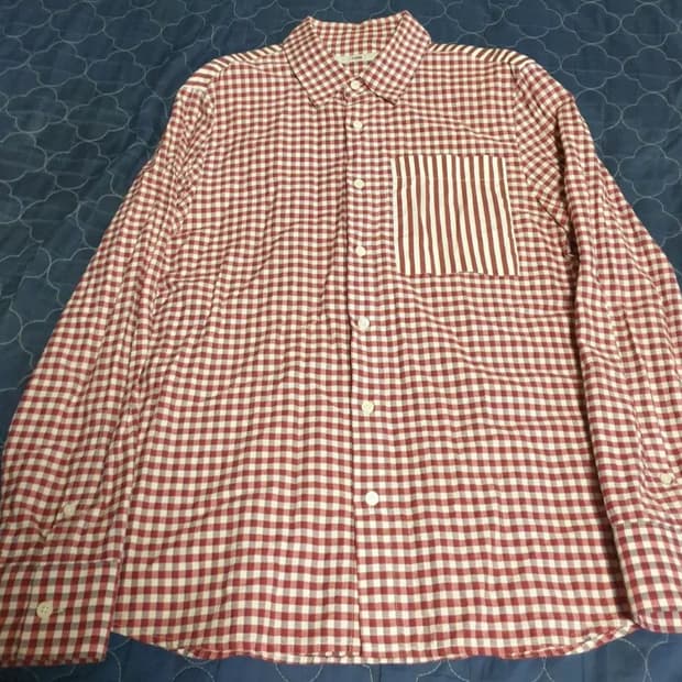 (이태리원사) 시스템 린넨코튼 클래식체크 스트라이프배색 셔츠 레드(M)