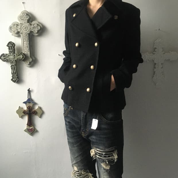 Double button woolen rider jacket