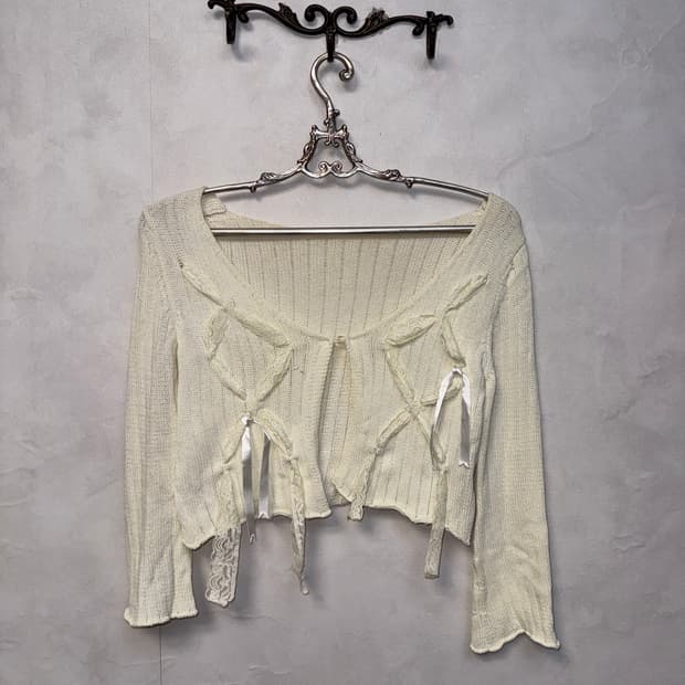 Ivory ribbon crop cardigan 