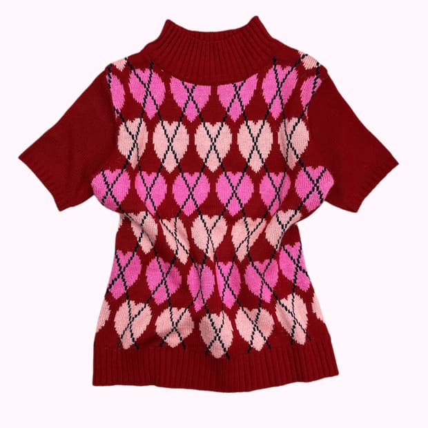 heart argyle mockneck knit