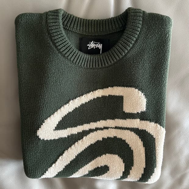 스투시 컬리 S 니트 스웨터 L 그린
