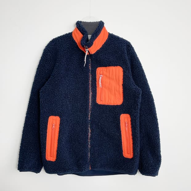 A1 유니클로 x JW 앤더슨 네이비 오렌지 배색 플리스 재킷 L사이즈