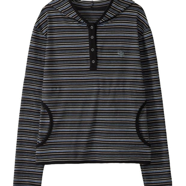 단델 스트라이프 후드 롱슬리브 블랙