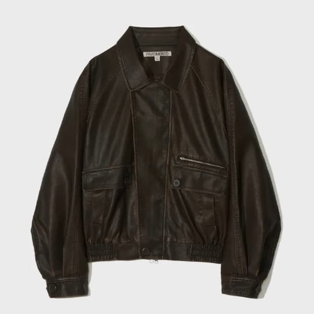 파르티멘토 워시드 레더 보머 자켓 브라운 M