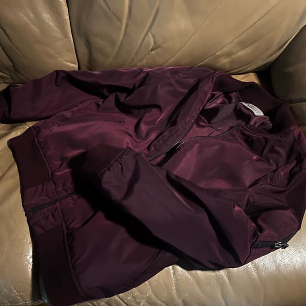 burgundy bomber jacket