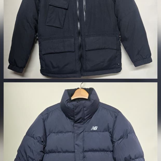 뉴발란스 리버시블  네이비 블랙  구스 숏 패딩 자켓 모자X
