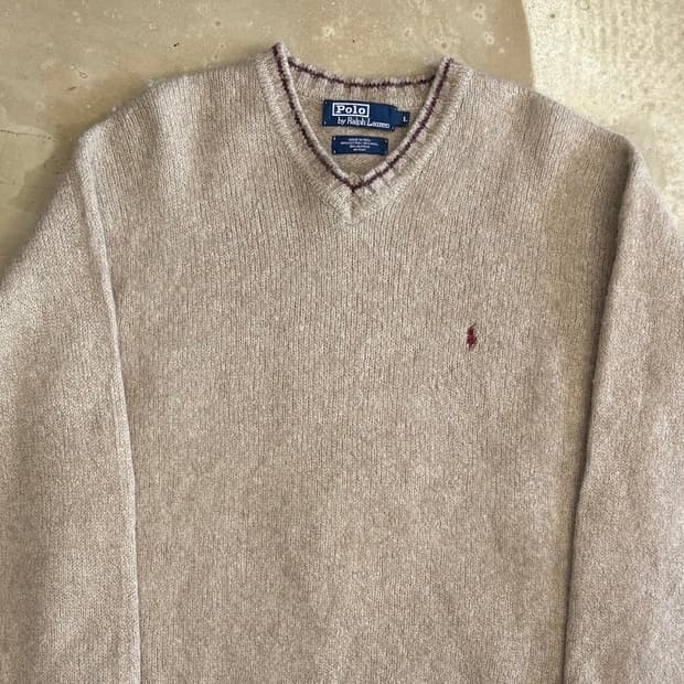 L 폴로랄프로렌 베이지 브이넥 니트