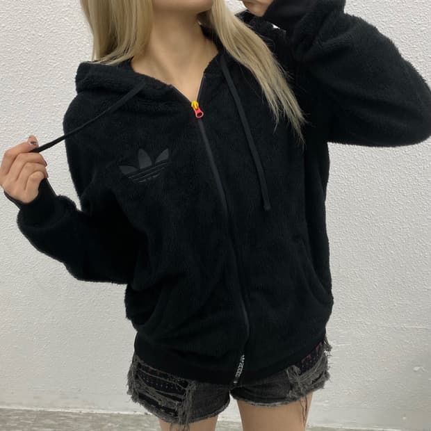 아디다스 파이어버드로고 블랙 셰르파 후드집업 100