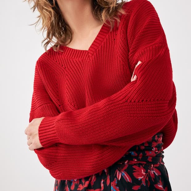 Holister 홀리스터 레드 브이넥 니트 S