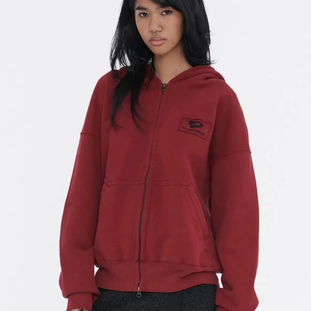 웰빙익스프레스 후드집업 Logo Patch Zip Up Burgundy