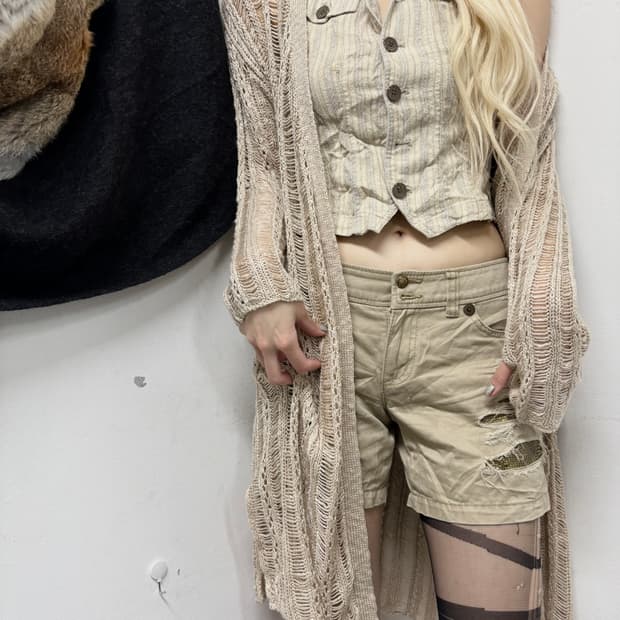 Grunge Detail Knit Long Cardigan