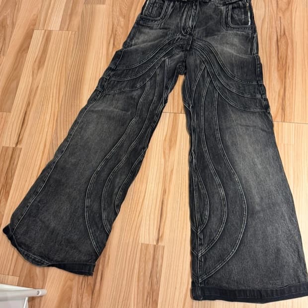 NOFAITH STUDIOS 웨이브 워싱 데님 팬츠 플레어 노페이스