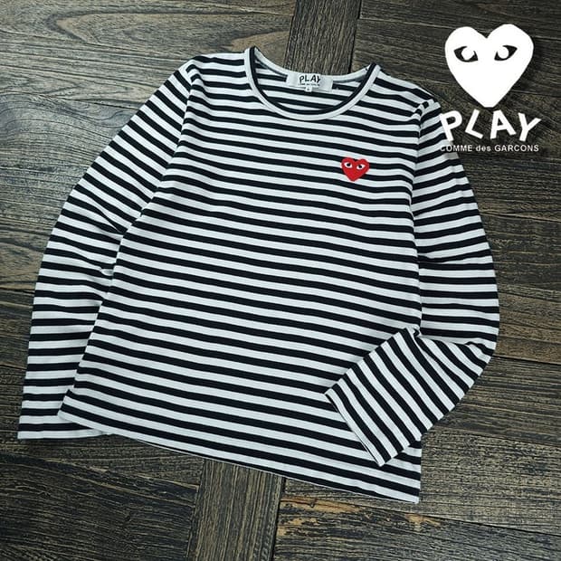 [꼼데가르송 플레이] 레드 하트 와펜 스트라이프 롱슬리브 P01965
