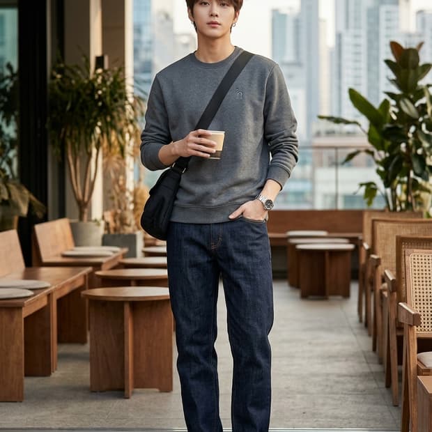 HAZZYS 헤지스 시그니처 자수 로고 기모 맨투맨