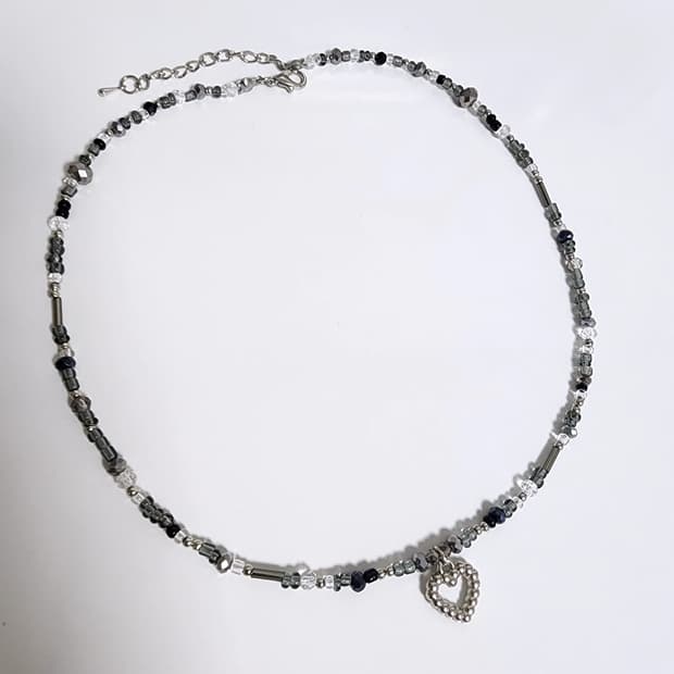 파티걸 블랙 실버 비즈 목걸이🩶