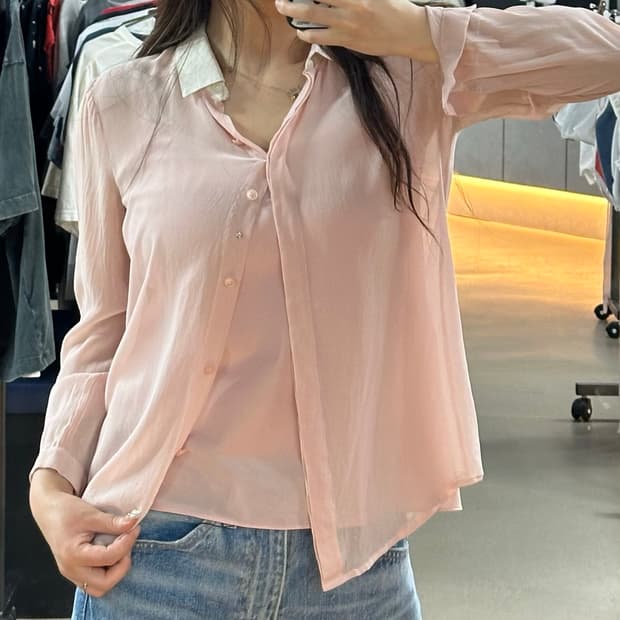 [DKNY] 시스루 핑크 셔츠 & 나시 세트