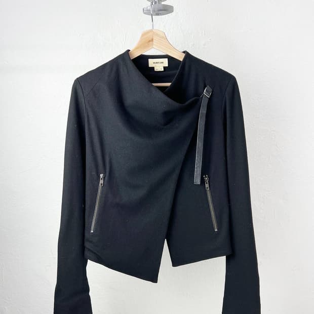 헬무트랭 블랙 울 벨티드 랩 가디건 