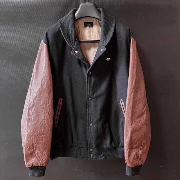 00s 라코스테 레더 슬리브 바시티 자켓 Made in Italy (DE