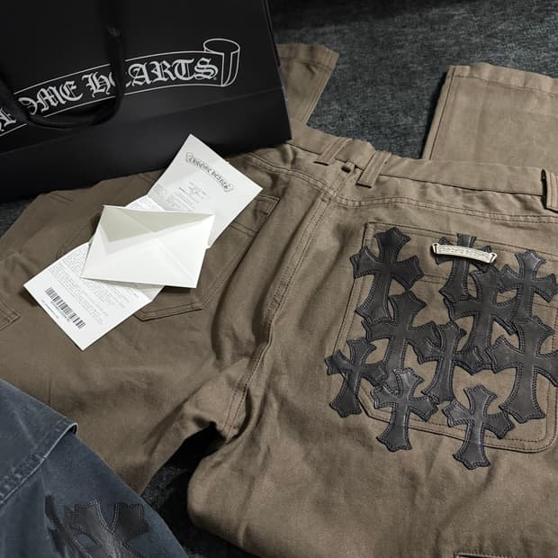 [34] 크롬하츠 레더 크로스 패치 더블니 워크팬츠