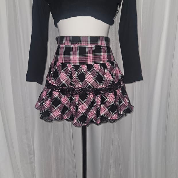 my classics 캐캐체 y2k 슈슈룬 핑크 체크 스커트