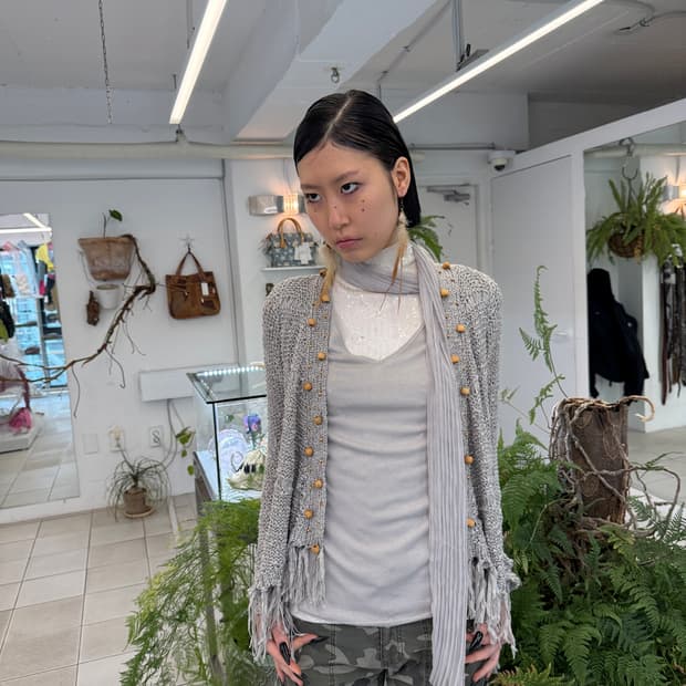 wood beads crochet fringe cardigan