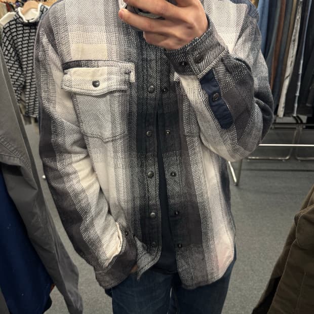 L)할리데이비슨 빈티지 플란넬 체크 긴팔셔츠(오염)