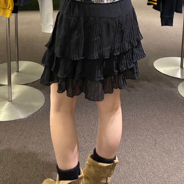 M)Glacier 블랙 캉캉 미니 스커트