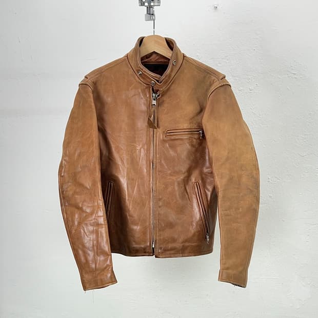 인디언 모터사이클 탠 카우레더 퀼팅 싱글 라이더 자켓