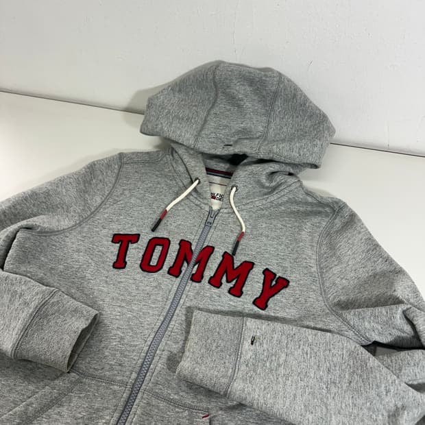 우먼L 타미힐피거 데님 그레이 빅로고 스웻코튼 후드집업