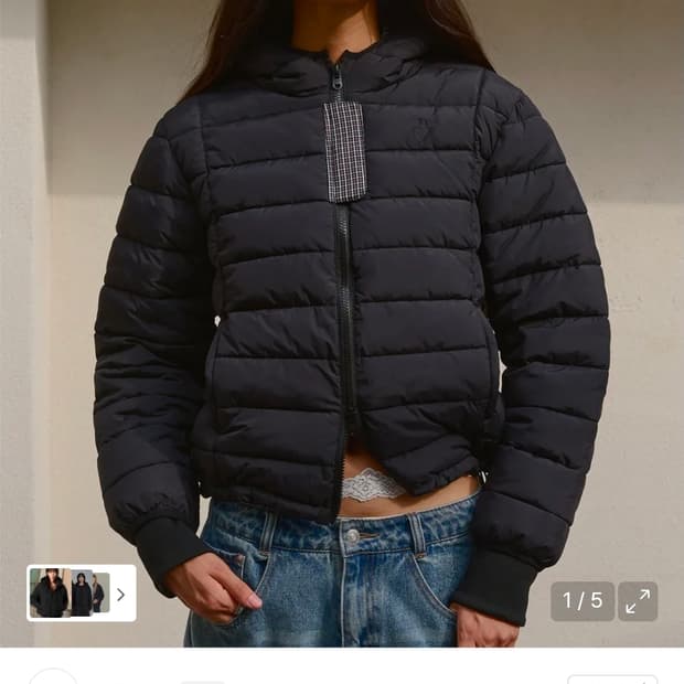 비터셀즈 경량패딩 후드 체크 라이트 푸퍼 자켓-블랙