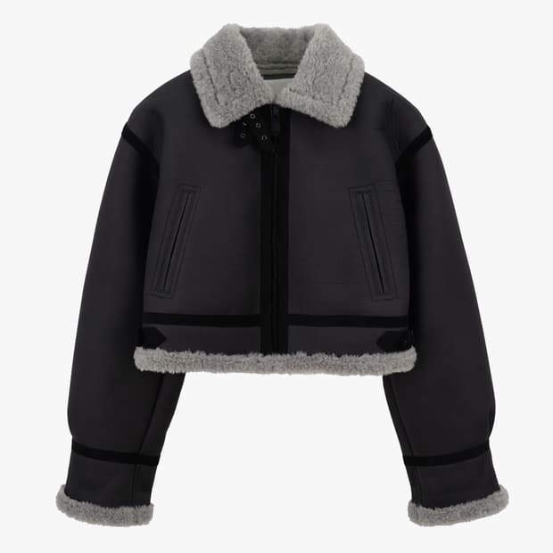 그로브 헬렌 크롭 숏 무스탕 차콜 