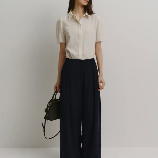 시에 Sie 로이 핀턱 와이드 팬츠 딥네이비 롱 S