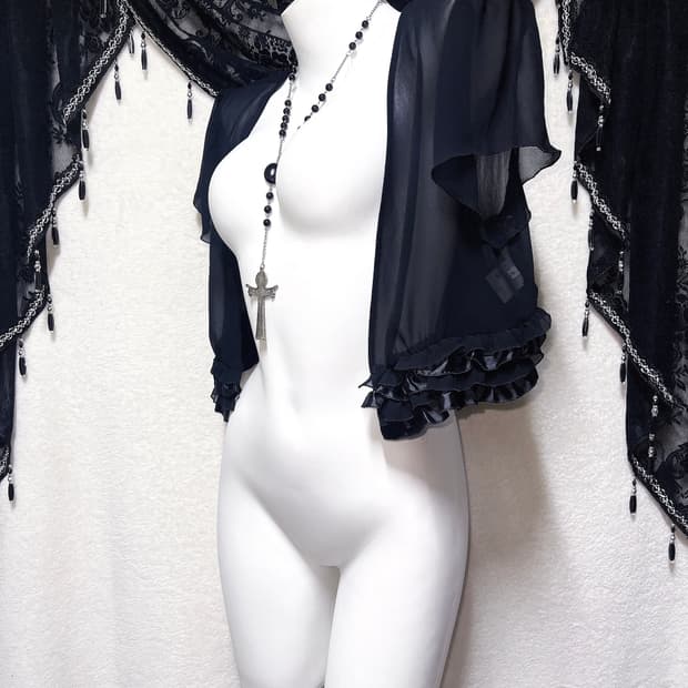 로맨틱고딕 고스로리 다크페어리 펑크 시스루 프릴 쉬폰 볼레로 가디건 핀터