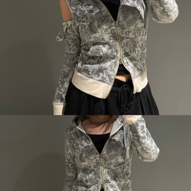 transform detail pattern hood zip-up