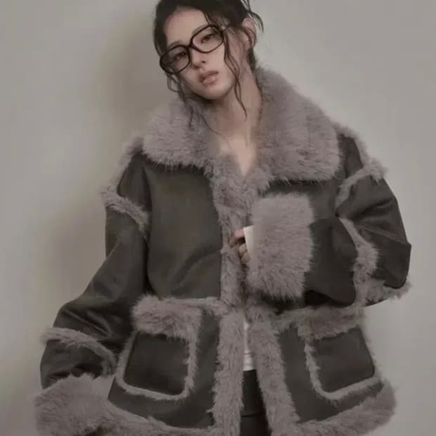 (새상품급) 카키포인트 무스탕 차콜