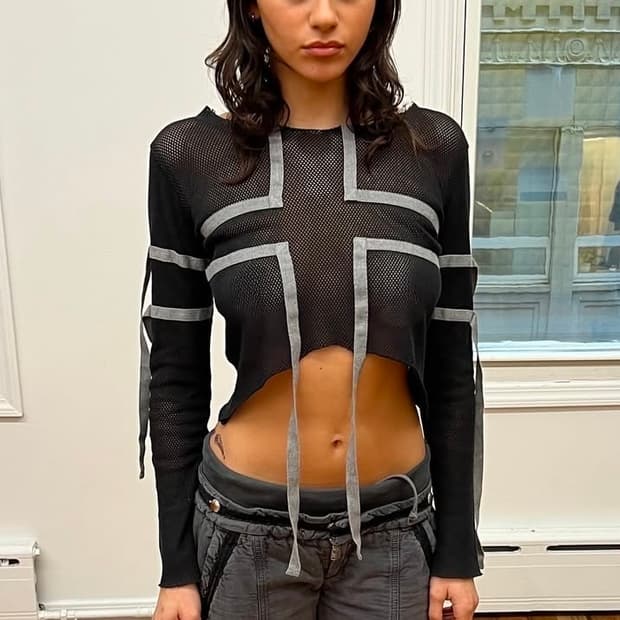 Mesh Strap Detail Cross T-shirt