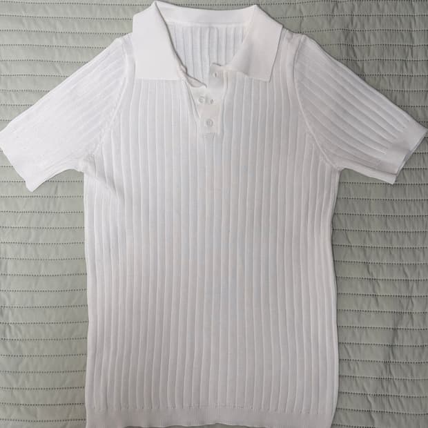 머슬핏 골지 니트 반팔 카라티