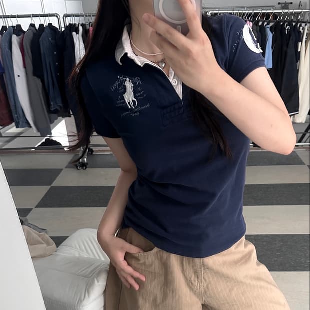 랄프로렌 스포츠 네이비/화이트 빅포니 럭비 카라티
