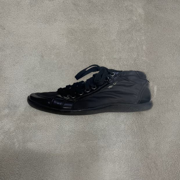 255~260) 프라다 스포츠 로고 레더 나일론 스니커즈 신발 블랙