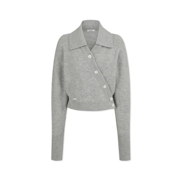 아비에무아  알파카 립드 카라 가디건 니트