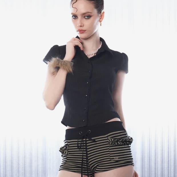 힐다 레이시 보우 셔츠 블랙 S