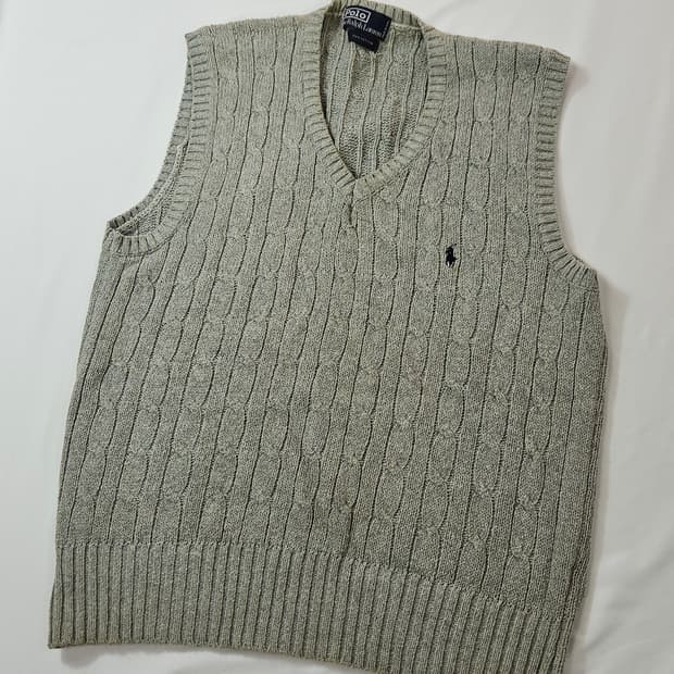 90s 폴로 랄프로렌 브이넥 베스트 케이블니트 조끼 M