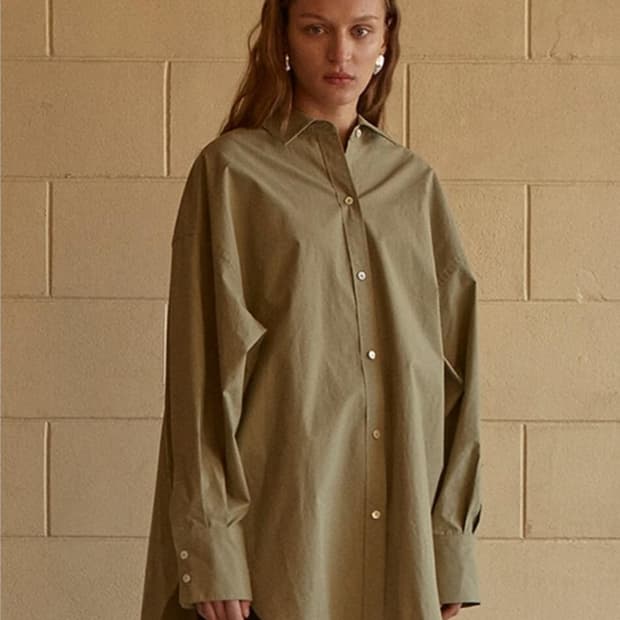 문선(MOONSUN) 오버핏 코튼 셔츠 올리브