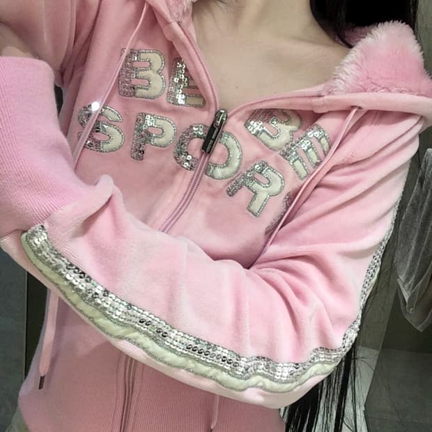 BEBE SPORT 핑크 퍼 후드집업 핀터레스트 갸루 y2k 00s