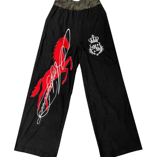 Camo Waist Graphic Baggy Pants 