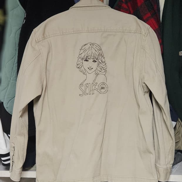 마츠다 세이코 핸드 엠드로이드 베이지 라운드 칼라 버튼업 자켓 밴드티