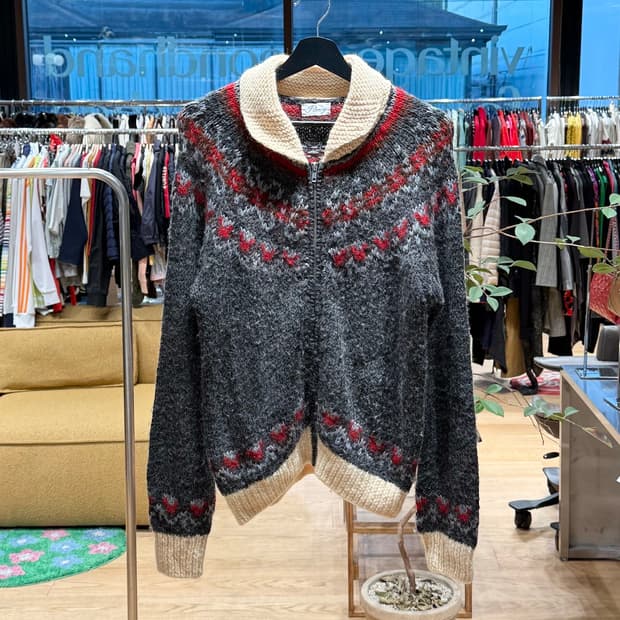 피오니 그레이 윈터 자카드 울 자켓 