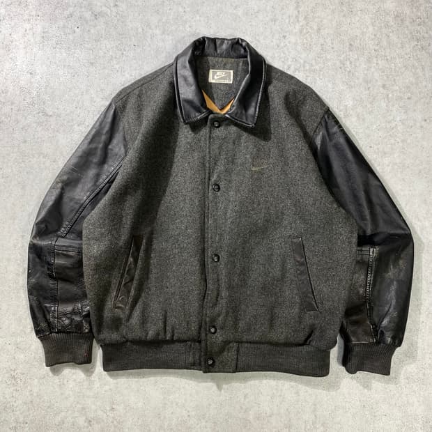 [L-XL] 90s Nike 나이키 디스트레스드 울 레더 바시티자켓