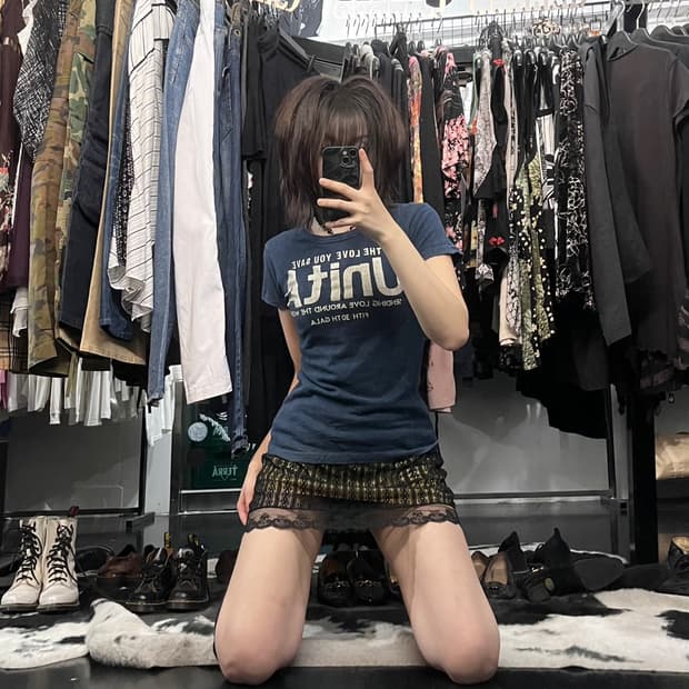프린팅 네이비 슬림핏 반팔