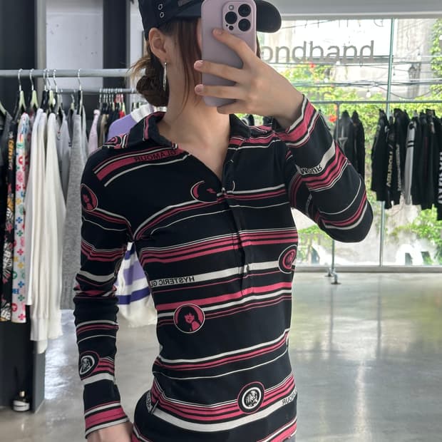 히스테릭글래머 히스걸 pk 버튼 롱슬리브긴팔티셔츠